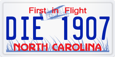 NC license plate DIE1907