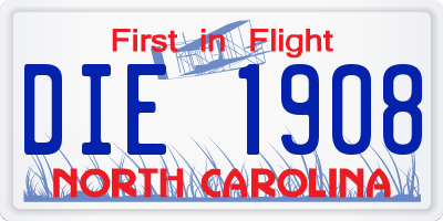 NC license plate DIE1908