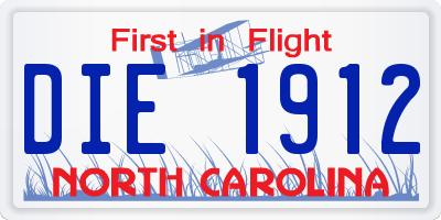 NC license plate DIE1912
