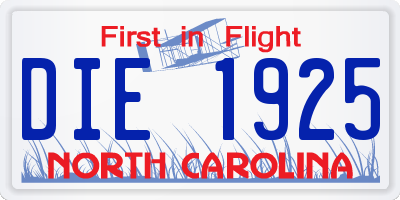 NC license plate DIE1925