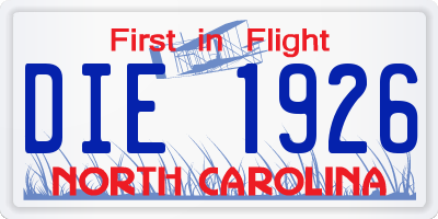 NC license plate DIE1926