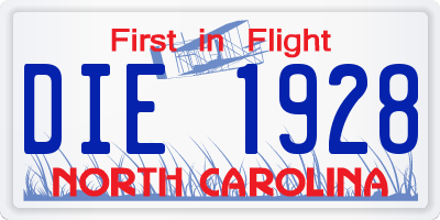 NC license plate DIE1928