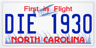 NC license plate DIE1930