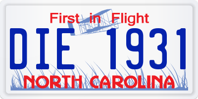 NC license plate DIE1931