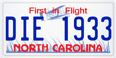 NC license plate DIE1933