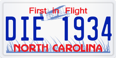 NC license plate DIE1934