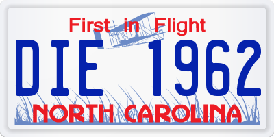 NC license plate DIE1962