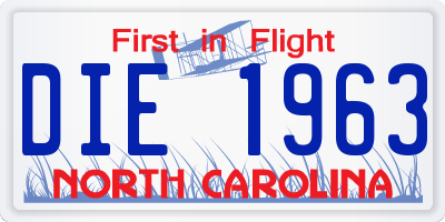 NC license plate DIE1963