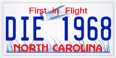 NC license plate DIE1968