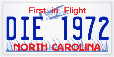 NC license plate DIE1972