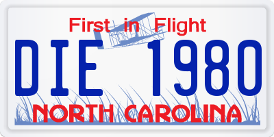 NC license plate DIE1980