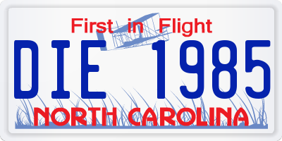 NC license plate DIE1985
