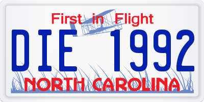 NC license plate DIE1992