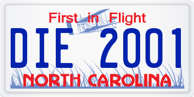 NC license plate DIE2001