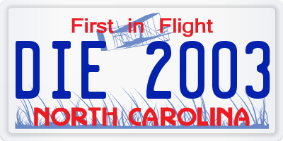 NC license plate DIE2003