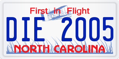 NC license plate DIE2005