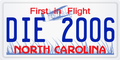 NC license plate DIE2006