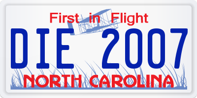 NC license plate DIE2007