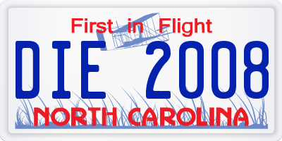 NC license plate DIE2008
