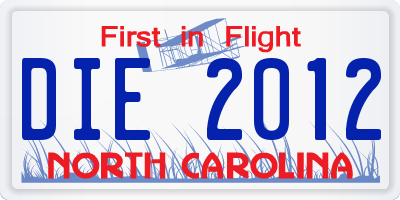 NC license plate DIE2012