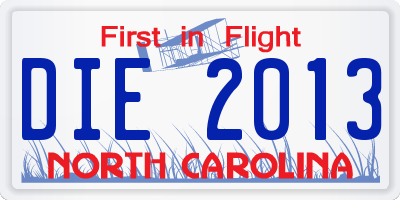 NC license plate DIE2013