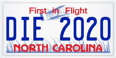 NC license plate DIE2020