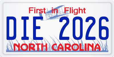 NC license plate DIE2026