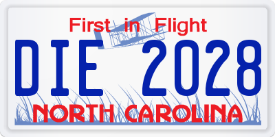 NC license plate DIE2028