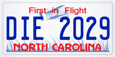 NC license plate DIE2029