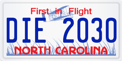 NC license plate DIE2030