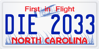 NC license plate DIE2033