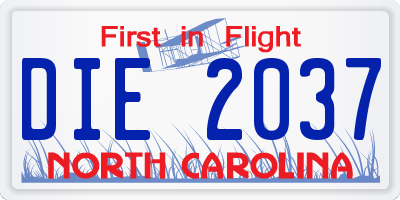 NC license plate DIE2037