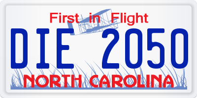 NC license plate DIE2050