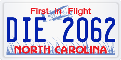 NC license plate DIE2062