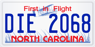NC license plate DIE2068
