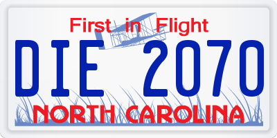 NC license plate DIE2070