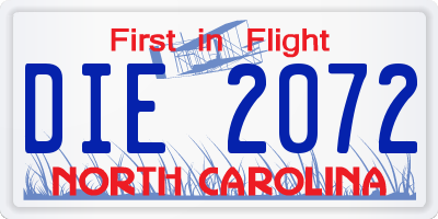 NC license plate DIE2072