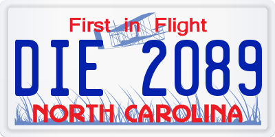 NC license plate DIE2089