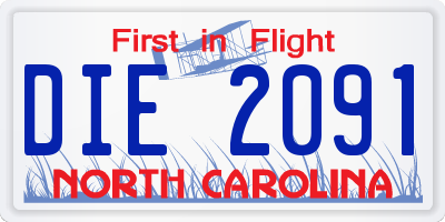 NC license plate DIE2091