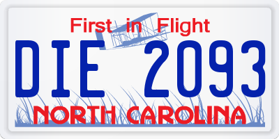 NC license plate DIE2093