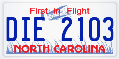 NC license plate DIE2103