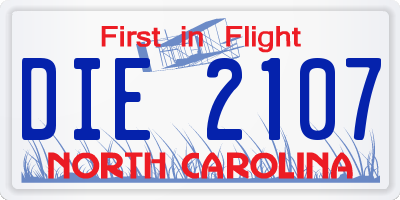 NC license plate DIE2107