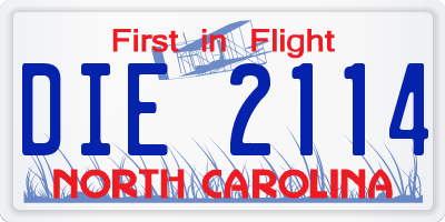 NC license plate DIE2114