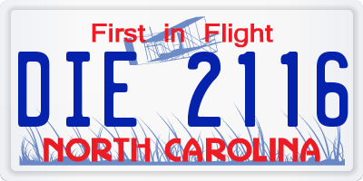 NC license plate DIE2116