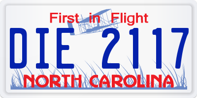 NC license plate DIE2117
