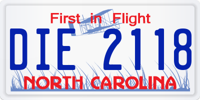 NC license plate DIE2118