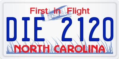 NC license plate DIE2120