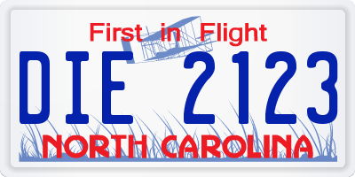 NC license plate DIE2123