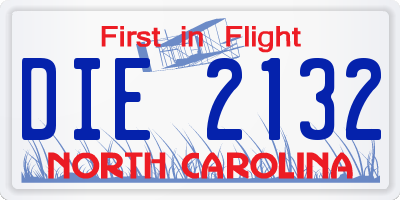 NC license plate DIE2132