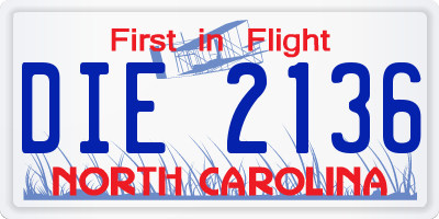 NC license plate DIE2136